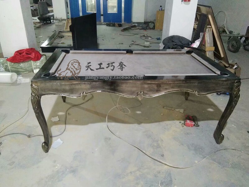 实木雕花烤漆仿古台球餐桌办公桌二合一台球桌欧式餐桌