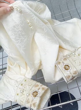 新中式国风盘扣复古提花气质衬衫女2025年春新款宽松显瘦长袖上衣