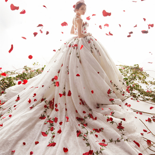 绝美一字肩大码胖mm新娘婚纱租赁主纱玫瑰公主礼服出租2025新冬款