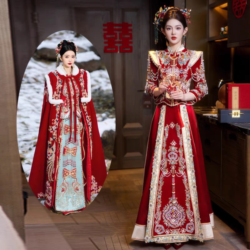 红色高级婚礼新娘秀禾服出租新中式出嫁结婚秀禾婚服租赁2025新款
