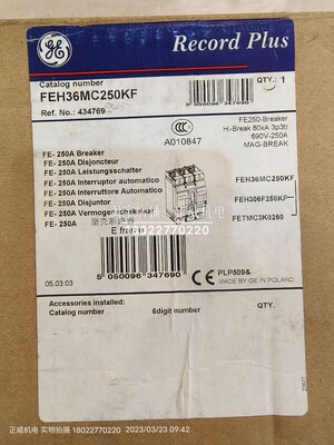 Record Plus通用GE波兰产塑壳断路器FEH36MC250KF 3P 250A FE250