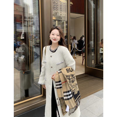 【TKIKI】奢牌 羊毛小香风长款大衣 法式气质优雅呢子外套女