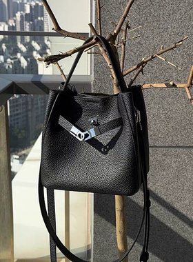 2026春新款牛皮凯莉水桶包子母手拎包时尚真皮单肩斜挎菜篮子小包