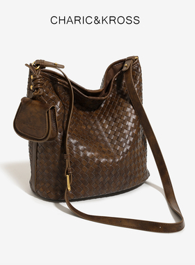 CHARIC&KROSS编织Hobo托特包2026老钱风大容量单肩斜挎女包水桶包