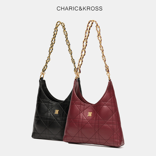 CHARIC&KROSS藤格纹手提手机包小包休闲饺子包女腋下包单肩斜跨包