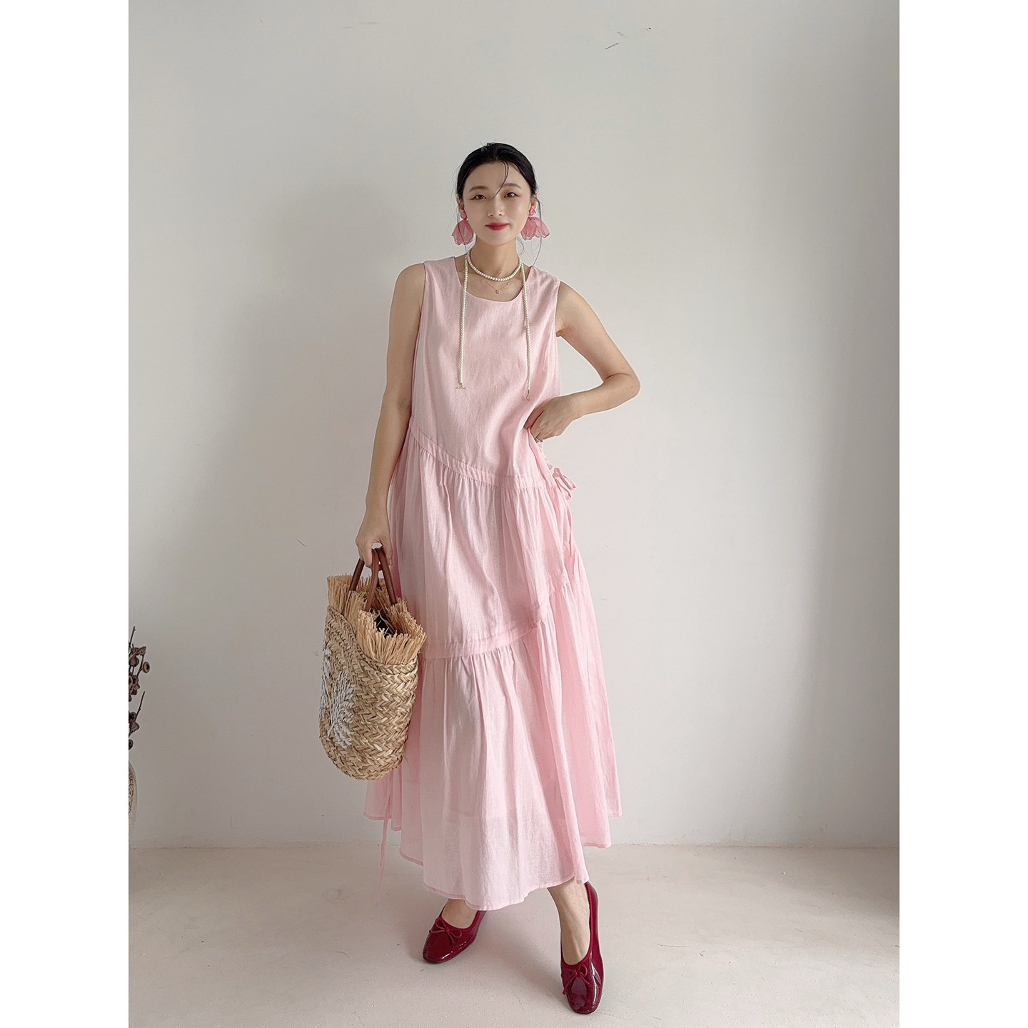 李cc·粉荔晚风夏日慵懒感无袖粉色连衣裙女夏