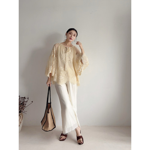 李cc·浅月谣新中式系带灯笼小衫上衣女夏初秋