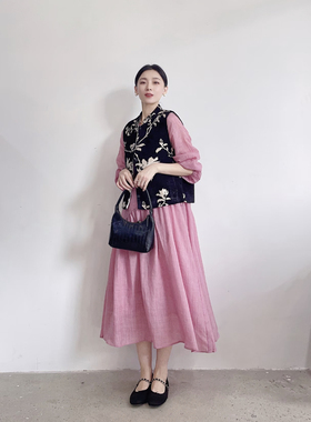 李cc·早秋新中式立领口袋黑色提花马甲