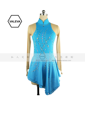 VALEVA定制花样滑冰表演服女童比赛演出溜冰裙儿童成人考级天蓝色