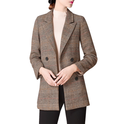 2026春装新款修身显瘦休闲呢子流行格子大衣女装中长款毛呢外套