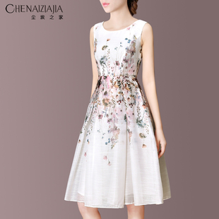 尘埃之家2025夏新品 田园风印花百褶A摆连衣裙E44