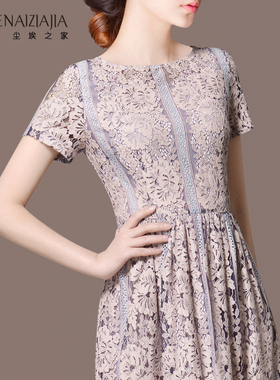 尘埃之家2025夏装新品修身气质裙摆短袖蕾丝连衣裙L12