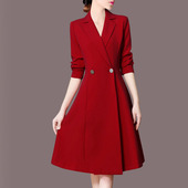 尘埃之家外套连衣裙女2025春装 外套A131 红色中长西装 新品 知性修身