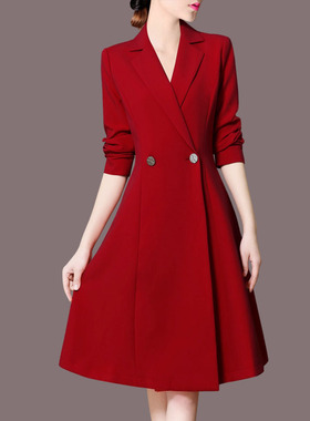 尘埃之家外套连衣裙女2025春装新品知性修身红色中长西装外套A131