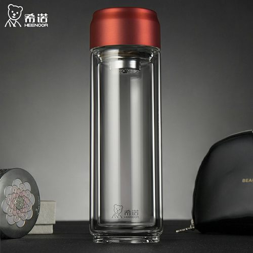 希诺带滤网提环便携双层玻璃杯