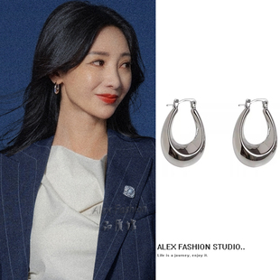即刻上场白晓柳岩同款 百搭通勤椭圆水滴耳扣潮 耳环复古冷淡风时尚