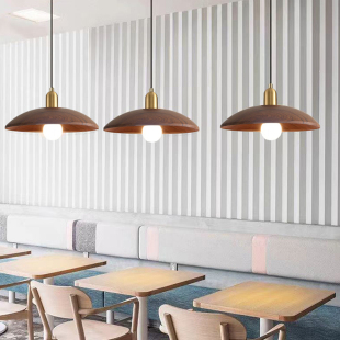 日式胡桃木色小吊灯复古餐厅饭店吧台侘寂风卧室床头装饰吊线灯具