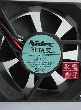正品原装日本NIDEC 8025 D08T-12PM 12V 0.09A 8CM 2线散热风扇