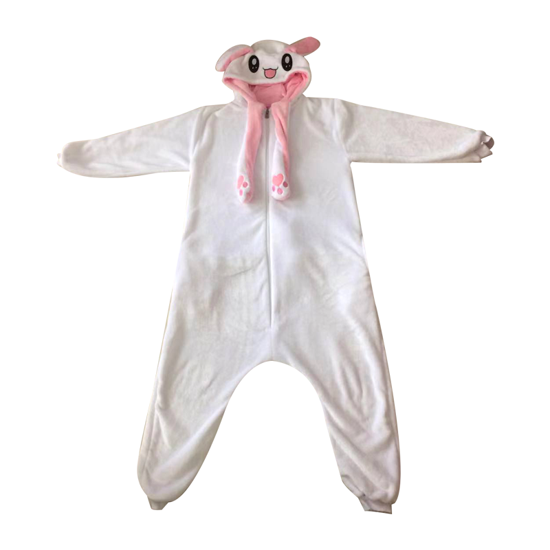 儿童兔子连体睡衣秋冬季可爱加厚法兰绒女孩宝宝亲子连身家居服