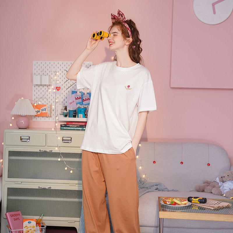 睡衣女款2024新款夏天纯棉短袖睡裤套装宽松大码家居服可外穿春秋