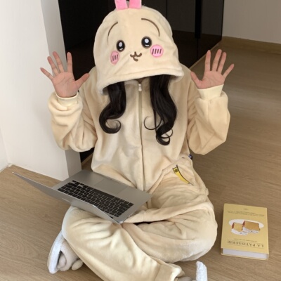 2025新款睡衣女二次元乌萨奇秋冬季男加厚加绒保暖连体家居服