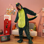 加厚珊瑚绒可爱卡通动物小恐龙连体睡衣大码 成年冬情侣男女家居服