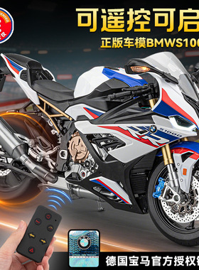 正版授权1:6宝马双R1000遥控喷雾合金摩托车模潮玩手办收藏品