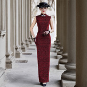 高端大气长款 红色改良走秀旗袍2026新款 中国风舞台演出专用服装