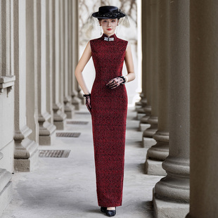 高端大气长款 红色改良走秀旗袍2025新款 中国风舞台演出专用服装