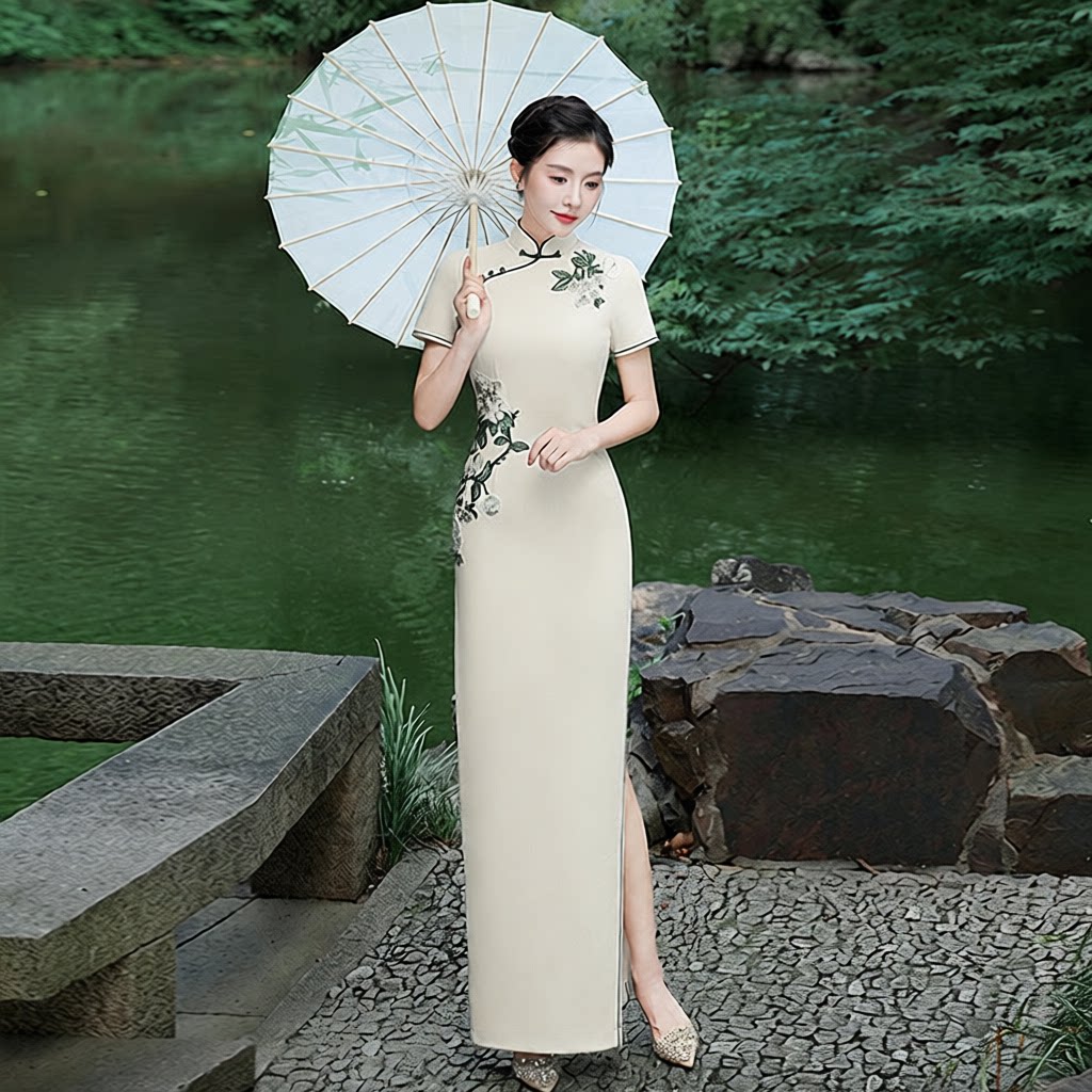 走秀旗袍新款旗袍走秀演出服短袖