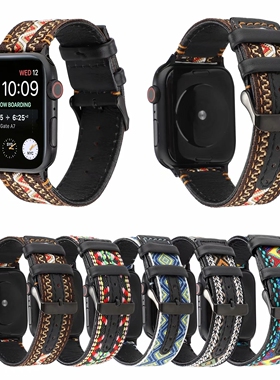 适用苹果iwatch11/S109876SE2民族风真皮手表带ultra3腕带49mm 46