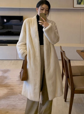 韩米皮草皮毛一体天鹅绒貂皮大衣女整貂皮草长款过膝显瘦保暖外套