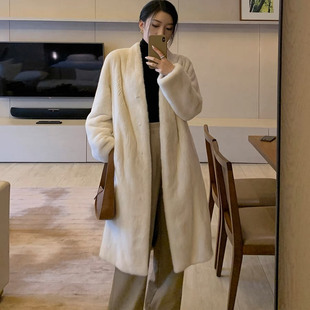 韩米皮草皮毛一体天鹅绒貂皮大衣女整貂皮草长款过膝显瘦保暖外套