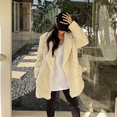 羊羔毛外套女中长款西装领