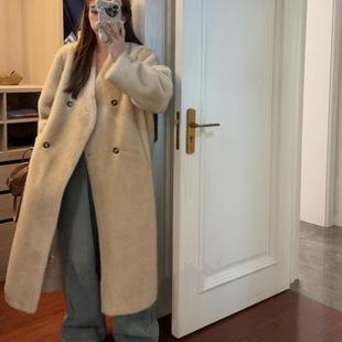 皮毛一体环保毛皮草外套女24秋冬新款年轻 V领仿水貂毛绒长款大衣