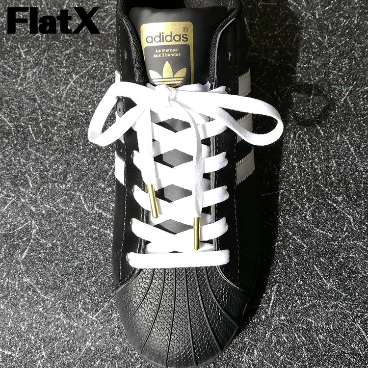 FlatX金属头扁鞋带140cm黑白色/金色头阿迪三叶草贝壳头板鞋适用