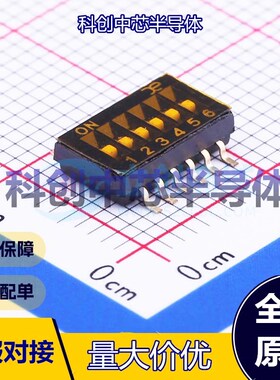 1个 DSHP06TSGET 拨码开关 SMD-12P,5.4x9.2mm 平拨,凹槽式 单刀
