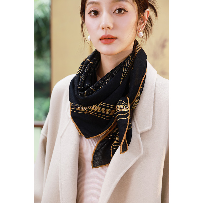 黑色羊毛围巾女款2025新款冬季羊绒丝巾大方巾大牌高级感轻薄高端