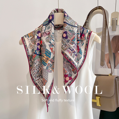 真丝羊毛丝巾女2025新款秋冬老钱风小方巾系脖高级感时尚洋气高档