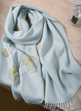 蓝色纯羊毛围巾女款2025新款秋冬季高级感小羊绒披肩时尚洋气高档