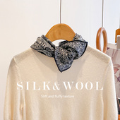 黑色羊毛小方巾丝巾女士秋冬季 羊绒短围巾系脖轻奢高级感薄款 高端