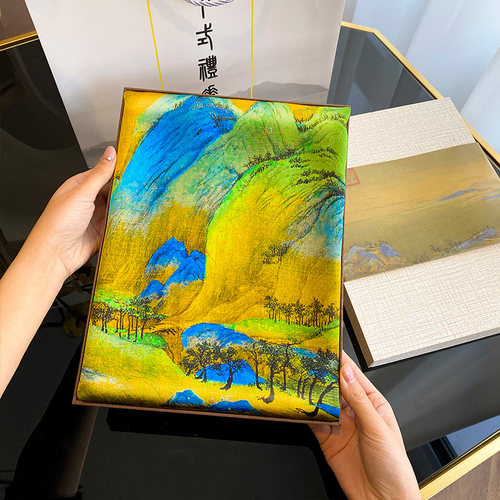 千里江山图真丝丝巾礼盒送妈妈杭州丝绸高端苏州生日礼物老外礼品