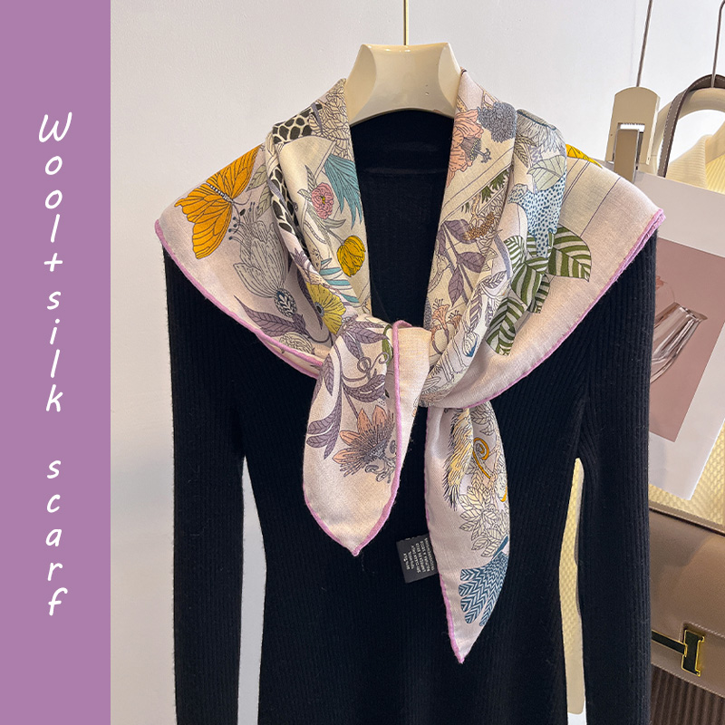 粉色真丝羊毛围巾女2025新款秋季冬轻薄款羊绒丝巾方巾轻奢高级感