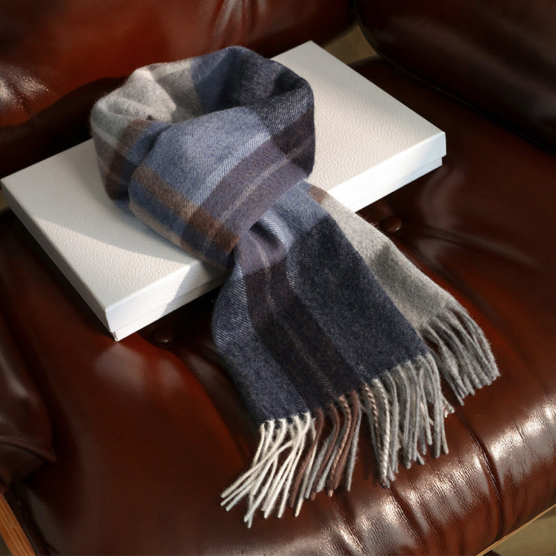 纯山羊绒围巾冬季男士男式高级感羊毛小围脖格子高档男款脖套防寒