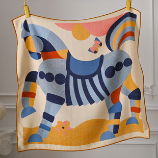 真丝羊毛丝巾小方巾女士秋冬季大牌高级感轻奢羊绒马图案围巾高端