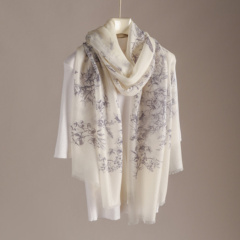 白色纯山羊绒围巾丝巾女款2026新款春季春秋羊毛轻薄款高级感女士