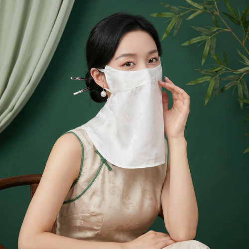 真丝面纱丝巾女防晒遮全脸开车面罩口罩古风护脖子夏薄款纱巾护颈