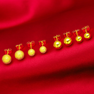 新款越南沙金耳钉小众设计经典款豆豆珠子耳饰气质百搭女士耳环