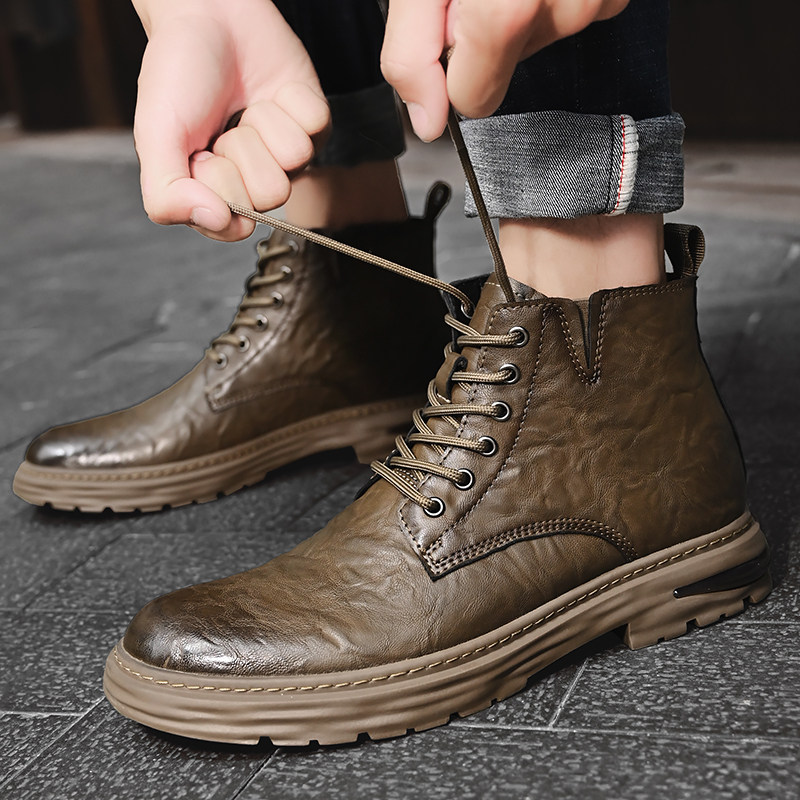 2026年春季新款英伦风马丁靴男复古短靴青年时尚百搭系带工装靴子,流行男鞋,马丁靴,淘宝优惠券,粉丝福利购,淘宝优惠卷