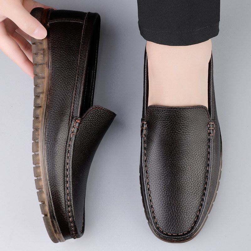 2026年春季新款真皮豆豆鞋男休闲一脚蹬懒人透气软底乐福鞋爸爸鞋,流行男鞋,乐福鞋（豆豆鞋）,淘宝优惠券,粉丝福利购,淘宝优惠卷